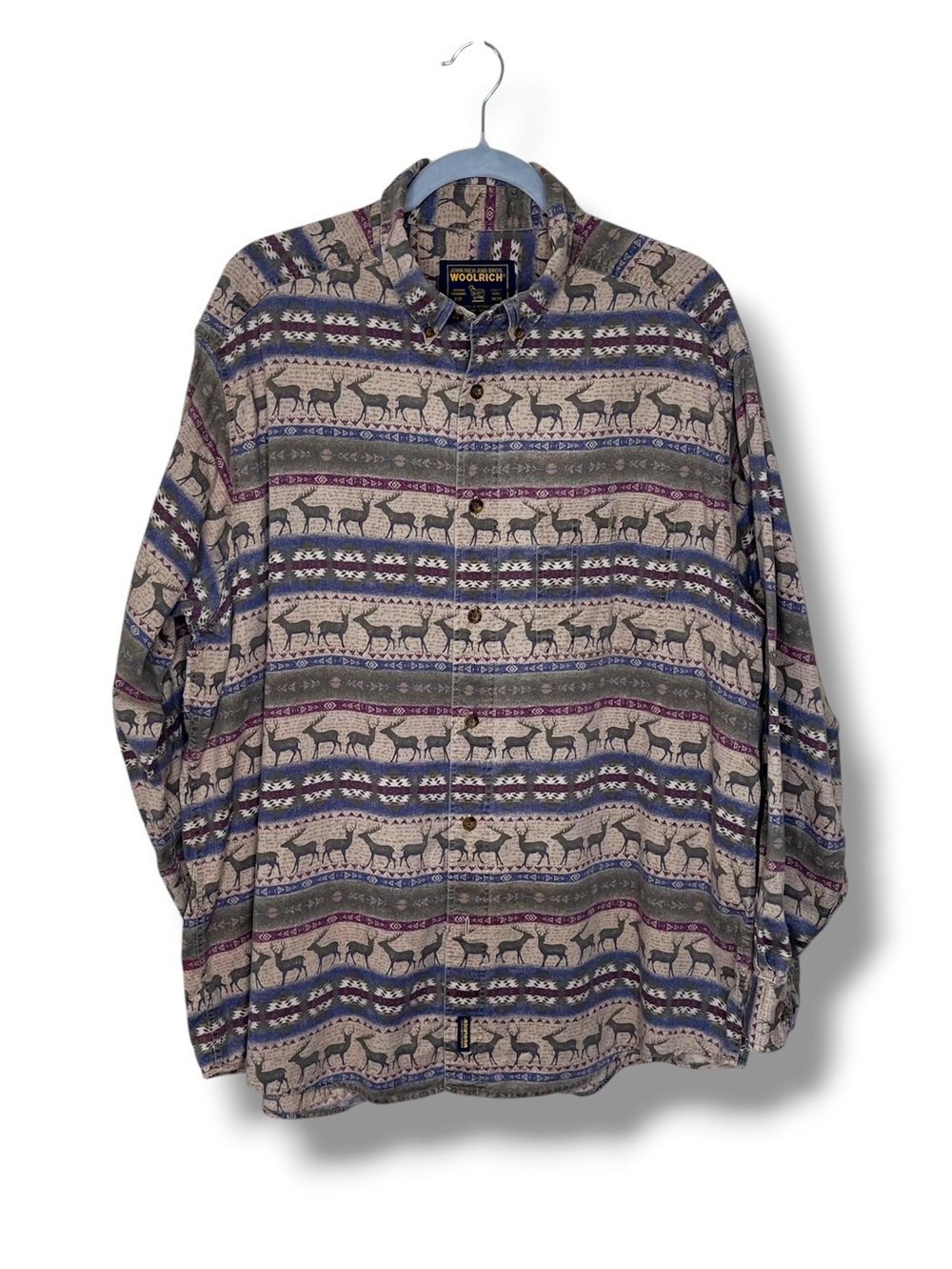 Vintage 90s Woolrich XL 100% Cotton Deer Print Shirt Made in Peru Southwest READ